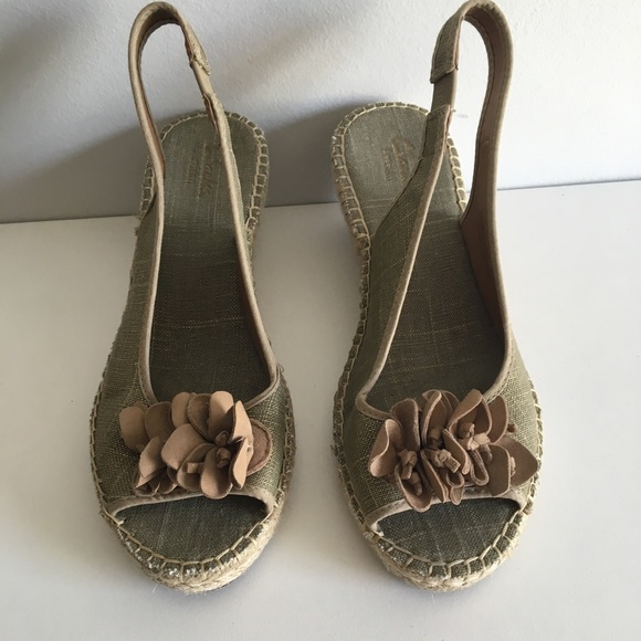 Clarks Green Leather Slingback Wedge Heels Size 8M - Picture 3 of 7